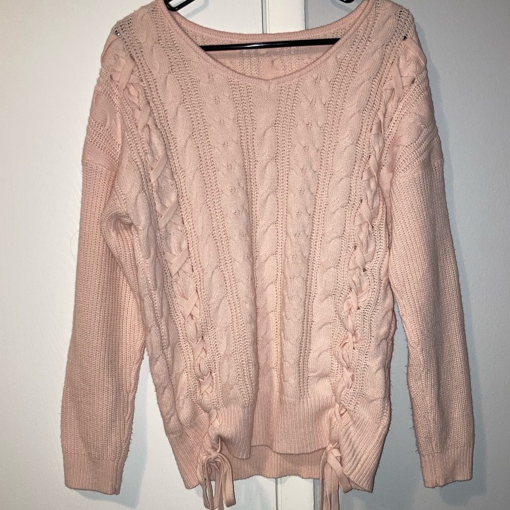 Women's Pink Cable Knit Sweater
